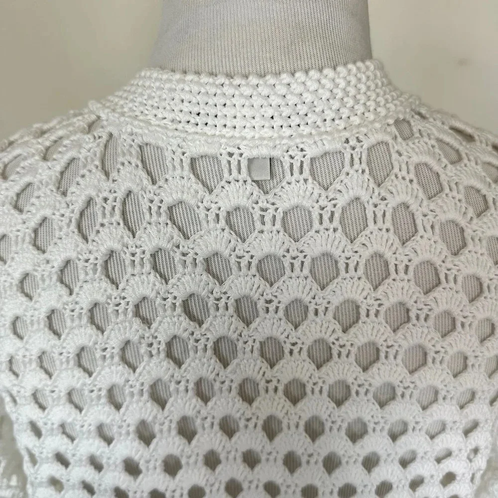 Liz Claiborne 100% COTTON White Hollow Out Open Front Cardigan Medium - Picture 3 of 7